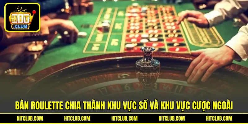 Bàn roulette chia thành khu vực số và khu vực cược ngoài Bàn roulette chia thành khu vực số và khu vực cược ngoài